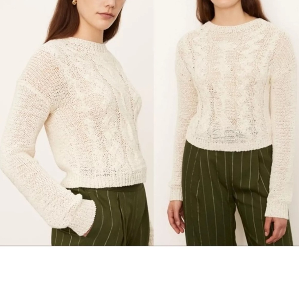 Vince Textured Cable Crew Sweater sz XL MSRP $395 Cream